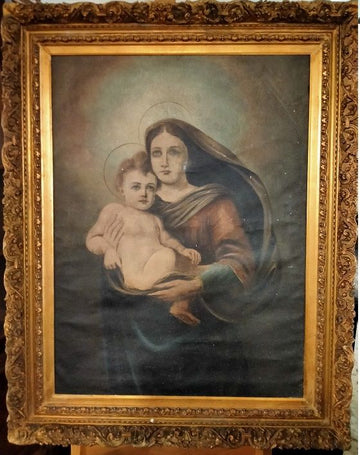 Olio su tela raffigurante "Madonna con bambino"
