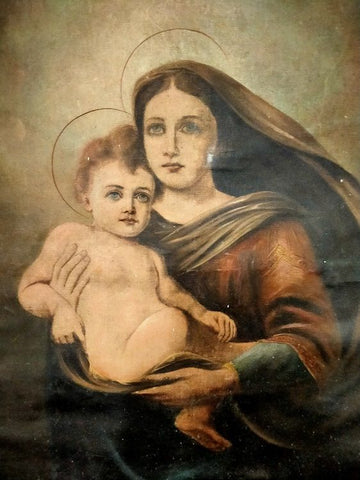 huile sur toile italienne représentant la Vierge à l'enfant de 1800