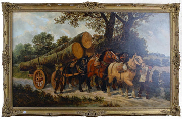 Huile sur toile anglaise représentant une calèche de 1800 signée WG Meadows