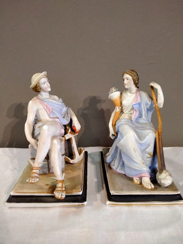 Antique pair of French Biscuit porcelain figurines from the 1800s