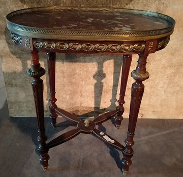 Tavolino Luigi XVI con marmo rosso Francia e bronzi