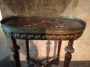 Tavolino Luigi XVI con marmo rosso Francia e bronzi