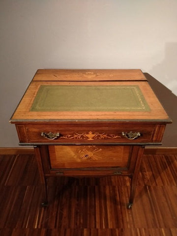 Antique Davenport desk English Victorian 1800s rosewood with marquetry