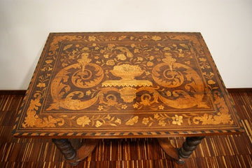 Antique Dutch center table from the 1700s inlaid, ebonized legs