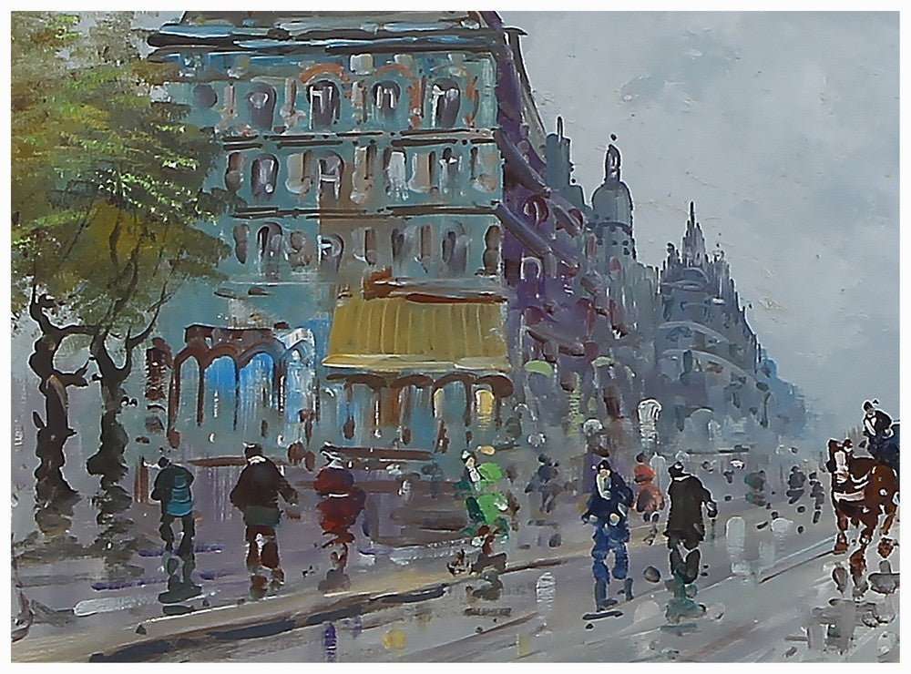 Olio su tela raffigurante una veduta urbana parigina. Firmata Mario CORTIELLO