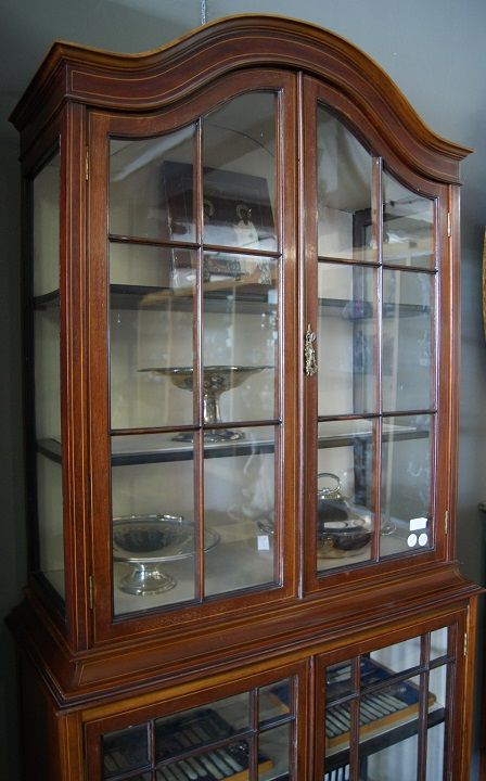 Antica vetrinetta a due corpi Vittoriana del 1800 in mogano 