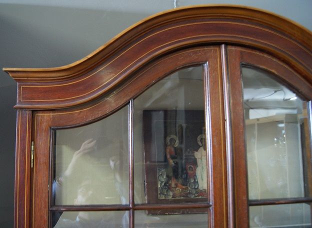 Antica vetrinetta a due corpi Vittoriana del 1800 in mogano 