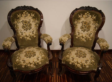 Antique pair of French Louis Philippe bergere armchairs in solid wood