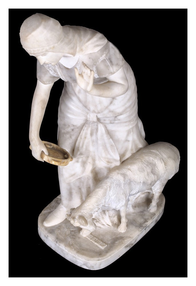 scultura francese in marmo e alabastro raffigurante un soggetto femminile