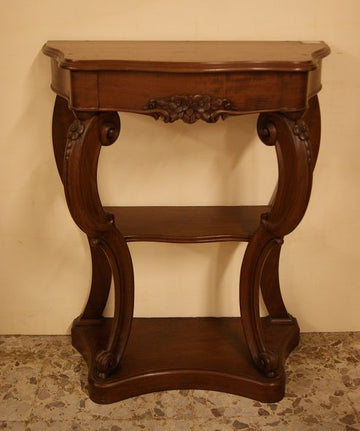 Petite console antique française Louis Philippe en acajou avec sculptures