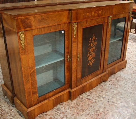 Antica servate inglese Luigi XVI del 1800 con intarsi e bronzi