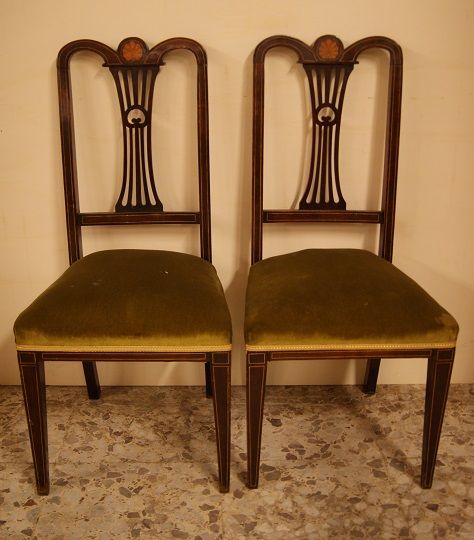 Gruppo di 4 sedie antiche inglesi vittoriane del 1800 in mogano