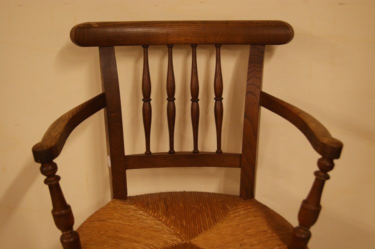Coppia di antiche sedie poltroncine francesi in paglia di fiume 1800