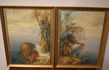 Paire de tableaux anglais anciens de 1800 signés Cole - vue mer