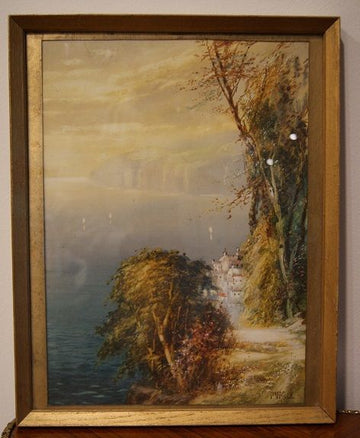 Paire de tableaux anglais anciens de 1800 signés Cole - vue mer