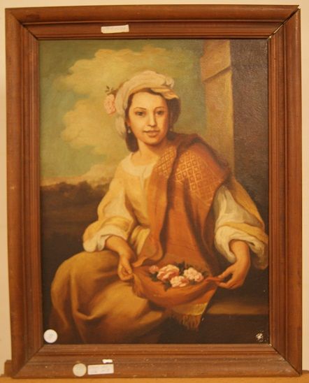 Olio su tela "Donna con fiori"