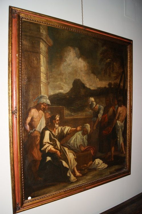 Olio su tela italiano del 1600 raffigurante Cristo trascinato al pretorio per il giudizio di Ponzio Pilato