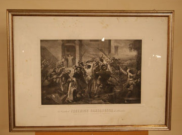 Antique Italian Engraving from 1800 The expulsion of Barbarossa from Alexandria