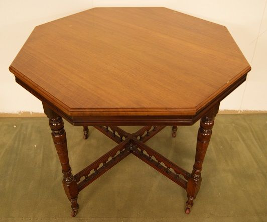 Antico tavolino ottagonale inglese Vittoriano del 1800 in mogano