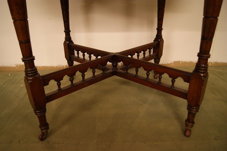 Antico tavolino ottagonale inglese Vittoriano del 1800 in mogano