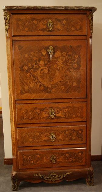 Antique French Napoleon III secretaire desk chest from 1800 with inlays