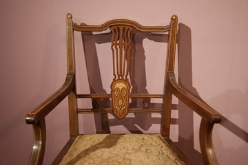 Antique English desk armchair from the 1800s with ivory inlays
