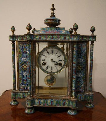 Antique French mantel clock from 1900 decorated with the Cloisonné technique