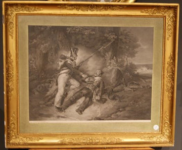 Antique French engraving from the mid 1800s depicting soldiers