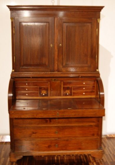 Antico trumeau a rullo stile impero del 1800 in rovere e mogano 