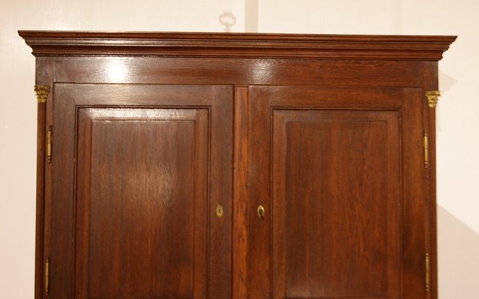 Antico trumeau a rullo stile impero del 1800 in rovere e mogano 