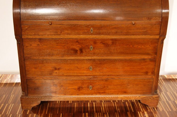 Antico trumeau a rullo stile impero del 1800 in rovere e mogano 