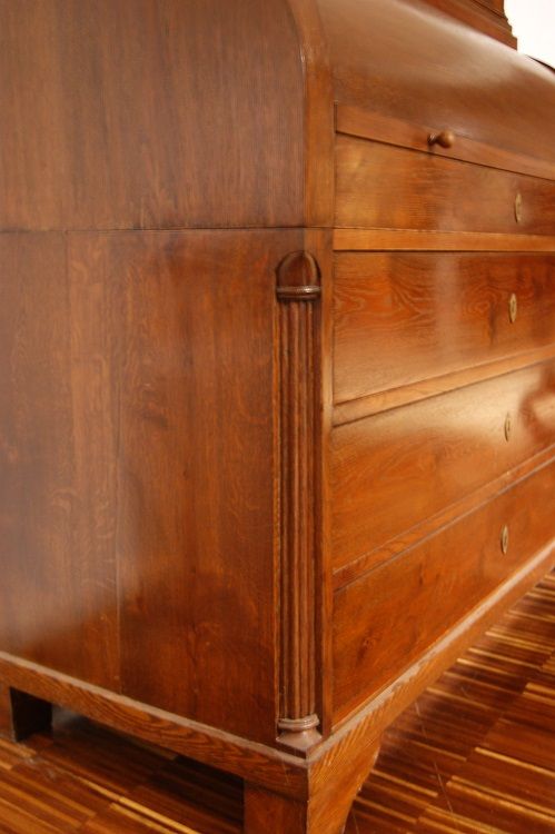 Antico trumeau a rullo stile impero del 1800 in rovere e mogano 