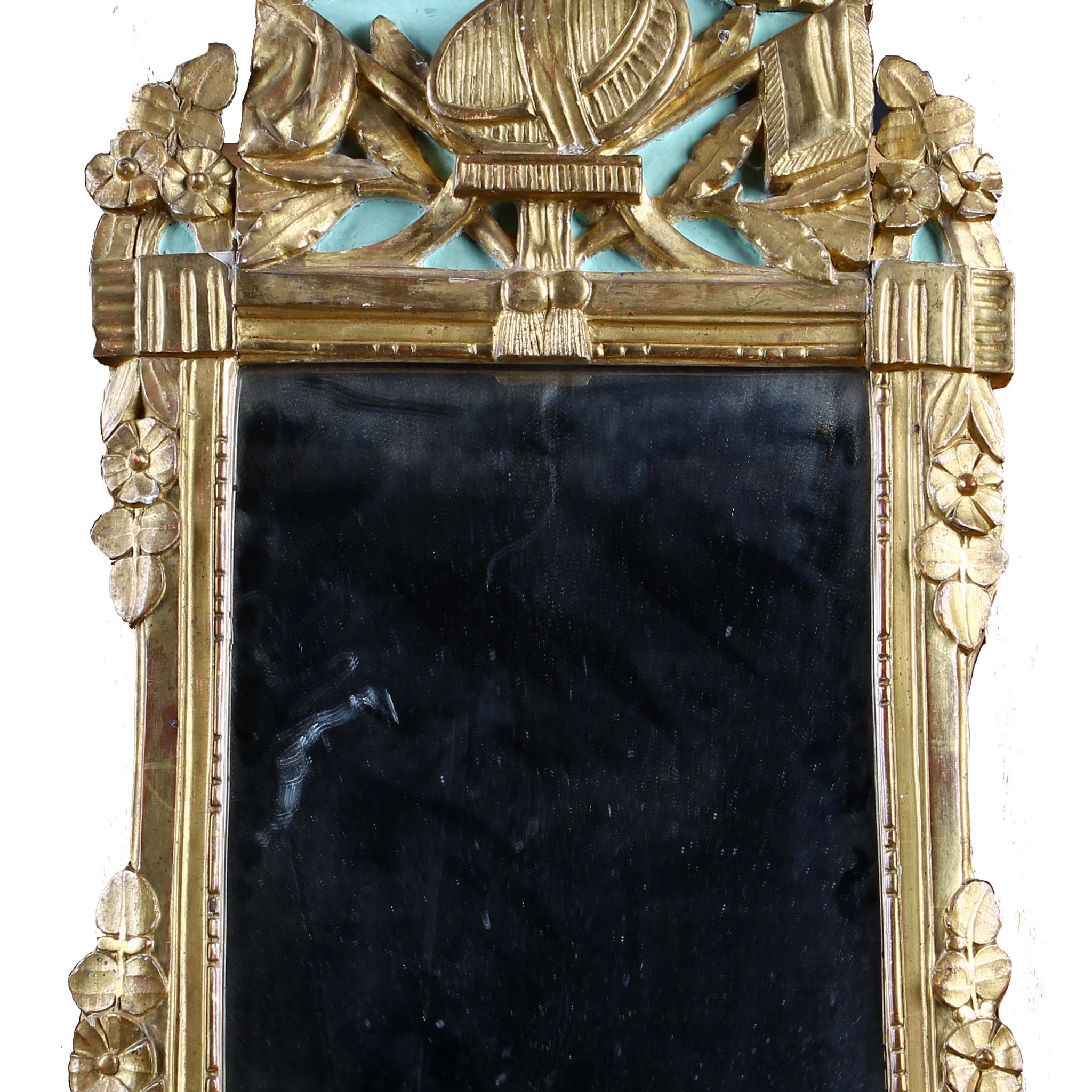 Miroir français ancien des années 1700, style Louis XVI en bois doré