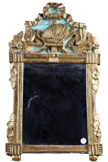 Miroir français ancien des années 1700, style Louis XVI en bois doré