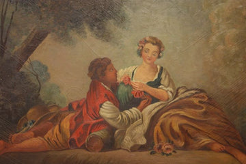 Antique French oil painting from 1800 oil on canvas gallant scene