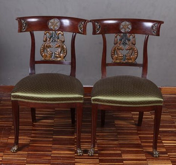 Gruppo di 4 sedie antiche italiane stile Impero del 1800 in mogano