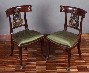 Groupe de 4 chaises anciennes de style Empire italien des années 1800 en acajou