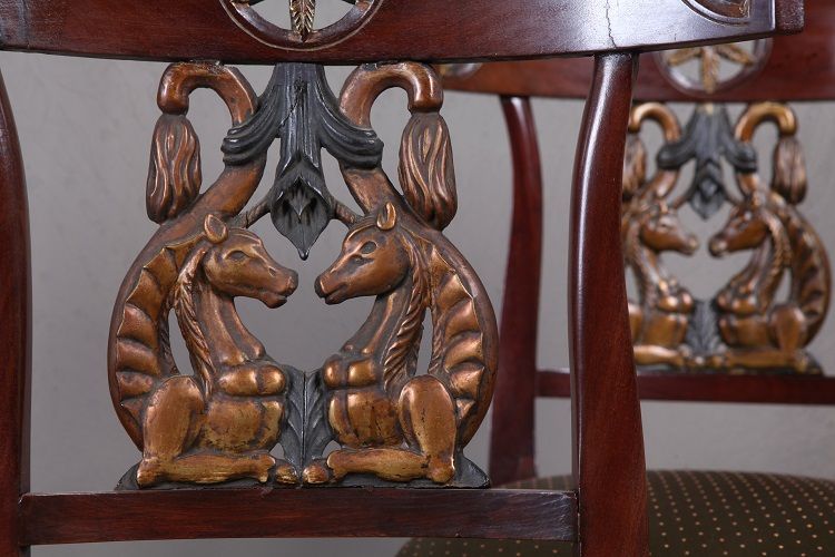 Gruppo di 4 sedie antiche italiane stile Impero del 1800 in mogano