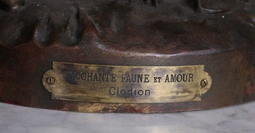 Sculpture antique en bronze français de 1800 le Faune signée Clodion Claude