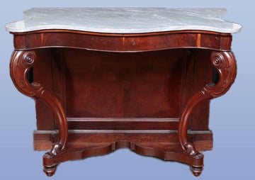 Console française ancienne de 1800 de style Louis Philippe en acajou, marbre