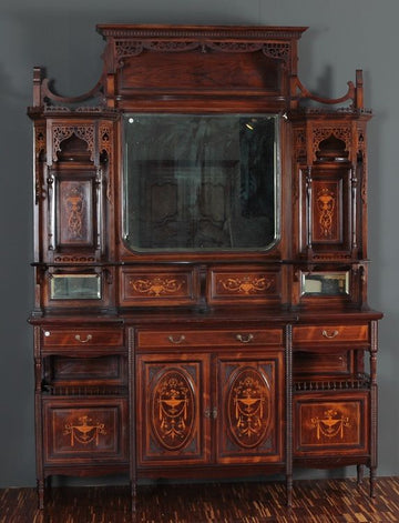 Antique English Cupboard from 1800 Victorian style with inlays and carvings