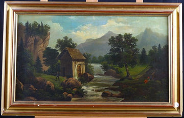 huile sur toile anglais ancien de 1800 représentant une forêt de Signé 