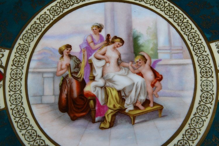Grande antico piatto vassoio in porcellana decorata manifattura Vienna