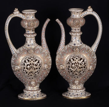 Antique 19th century English decorated porcelain vases with oriental style