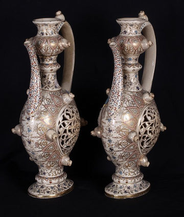 Antique 19th century English decorated porcelain vases with oriental style