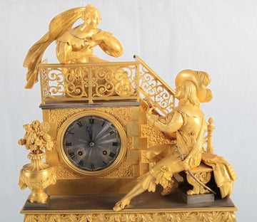 Antique French table mantel clock from the 1800s Romeo Giulie Empire style