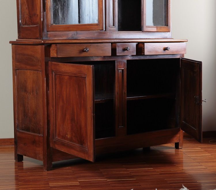 Antica credenza doppio corpo italiana del 1800 in legno di noce