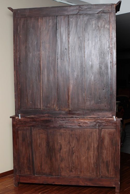 Antica credenza doppio corpo italiana del 1800 in legno di noce