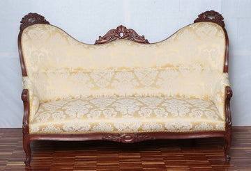 Canapé français ancien des années 1800, style Charles X, restauré en acajou