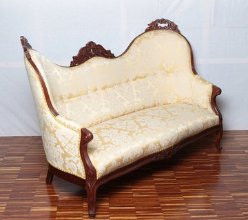 Antique French sofa from the 1800s, Charles X style, restored in mahogany
